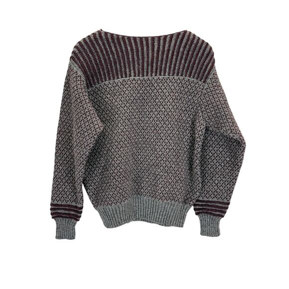 Handmade Knit Wool Sweater Womens M Gray Maroon Scotland Anna Skea Cottage Cntry - Picture 8 of 8